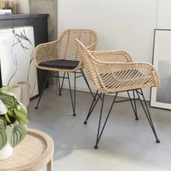 Alice's Garden 2 Fauteuils En Rotin Naturel Et Métal, Coussins Noir 2 Alice's Garden 2 Fauteuils En Rotin Naturel Et Métal, Coussins Noir -Fauteuils Shop 2 fauteuils en rotin naturel et metal coussins noir 2