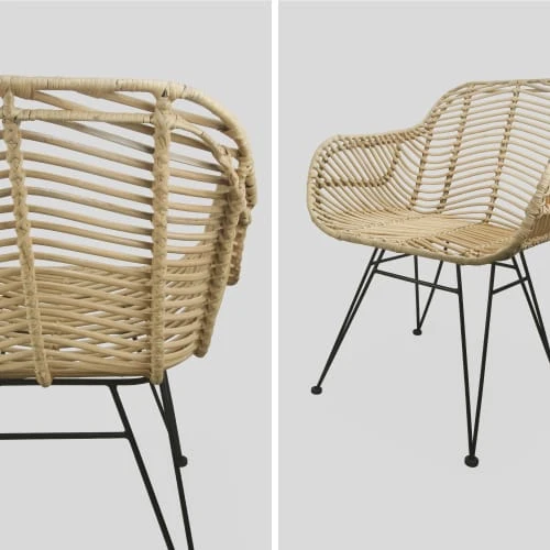 2 fauteuils en rotin naturel et métal, coussins noir Alice's Garden 2 Fauteuils En Rotin Naturel Et Métal, Coussins Noir -Fauteuils Shop 2 fauteuils en rotin naturel et metal coussins noir 5