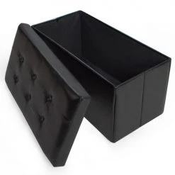 Tectake Poufs Banc Coffre De Rangement Pliable Grand Aspect Cuir 80x40x40cm Noir -Fauteuils Shop banc coffre de rangement pliable grand aspect cuir 80x40x40cm noir 2