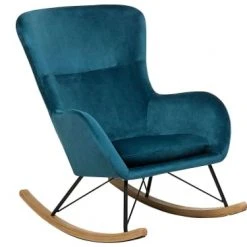 Beliani Fauteuils Chaise Ă Bascule En Velours Bleu Azur