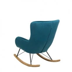 Beliani Fauteuils Chaise à Bascule En Velours Bleu Azur -Fauteuils Shop chaise a bascule en velours bleu azur 3