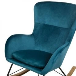 Beliani Fauteuils Chaise à Bascule En Velours Bleu Azur -Fauteuils Shop chaise a bascule en velours bleu azur 4