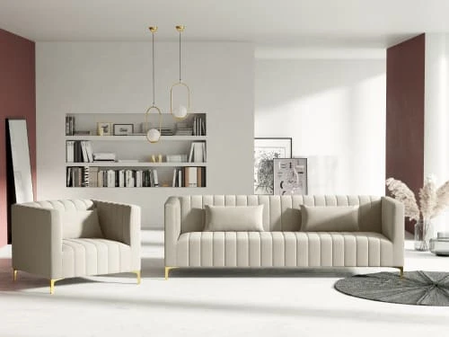 Fauteuil 1 place en velours beige Micadoni Home Fauteuils Fauteuil 1 Place En Velours Beige -Fauteuils Shop fauteuil 1 place en velours beige 1