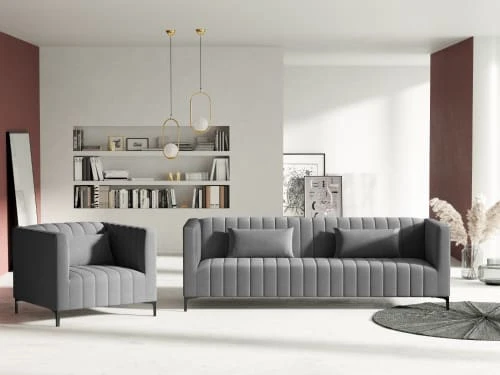 Fauteuil 1 place en velours gris clair Micadoni Home Fauteuils Fauteuil 1 Place En Velours Gris Clair -Fauteuils Shop fauteuil 1 place en velours gris clair 3