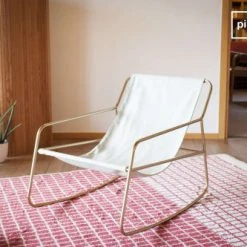 PIB Fauteuils Fauteuil à Bascule En Tissu Blanc -Fauteuils Shop fauteuil a bascule en tissu blanc 2