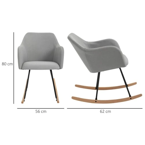 Fauteuil à bascule grand confort lin gris Homcom Fauteuils Fauteuil à Bascule Grand Confort Lin Gris -Fauteuils Shop fauteuil a bascule grand confort lin gris 2