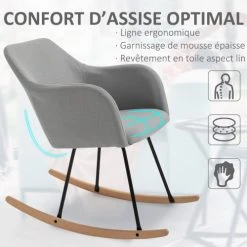 Homcom Fauteuils Fauteuil à Bascule Grand Confort Lin Gris 3 Homcom Fauteuils Fauteuil à Bascule Grand Confort Lin Gris -Fauteuils Shop fauteuil a bascule grand confort lin gris 3