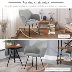 Homcom Fauteuils Fauteuil à Bascule Grand Confort Lin Gris 5 Homcom Fauteuils Fauteuil à Bascule Grand Confort Lin Gris -Fauteuils Shop fauteuil a bascule grand confort lin gris 5