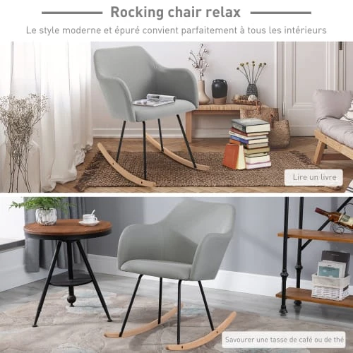 Fauteuil à bascule grand confort lin gris Homcom Fauteuils Fauteuil à Bascule Grand Confort Lin Gris -Fauteuils Shop fauteuil a bascule grand confort lin gris 5