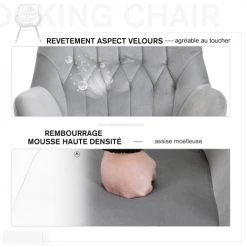 Homcom Fauteuils Fauteuil à Bascule Grand Confort Velours Gris Clair -Fauteuils Shop fauteuil a bascule grand confort velours gris clair 4