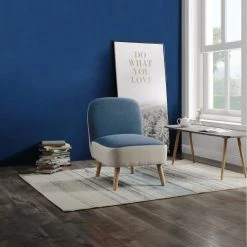 ATHM DESIGN Fauteuils Fauteuil Assise Polyester Bleu Pieds Bois -Fauteuils Shop fauteuil assise polyester bleu pieds bois 3