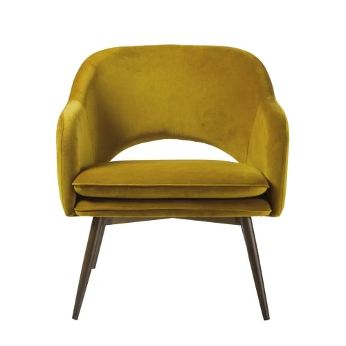 Maisons Du Monde Fauteuils Fauteuil Bas Vintage En Velours Jaune Moutarde 2 Maisons Du Monde Fauteuils Fauteuil Bas Vintage En Velours Jaune Moutarde – Image 2