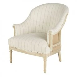 Maisons Du Monde Fauteuils Fauteuil Bergère En Lin Beige Motifs à Rayures