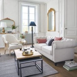 Maisons Du Monde Fauteuils Fauteuil Bergère En Lin Beige Motifs à Rayures -Fauteuils Shop fauteuil bergere en lin beige motifs a rayures 1000 1 34 219794 5