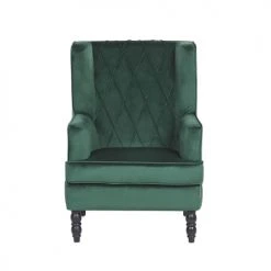 Beliani Fauteuils Fauteuil Bergère En Velours Vert Avec Repose-pieds Assorti -Fauteuils Shop fauteuil bergere en velours vert avec repose pieds assorti 3