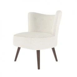 Rendez Vous Déco Fauteuils Fauteuil Blanc Effet Laine Bouclette Et Pieds En Bois D'hévéa