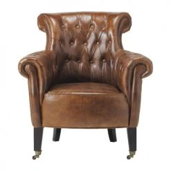 Maisons Du Monde Fauteuils Fauteuil Capitonné à Roulettes En Cuir Marron