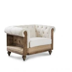 PIB Fauteuils Fauteuil Chesterfield En Lin Beige