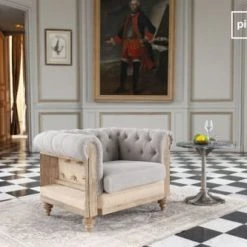 PIB Fauteuils Fauteuil Chesterfield En Lin Gris -Fauteuils Shop fauteuil chesterfield en lin gris 4