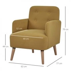 Homcom Fauteuils Fauteuil Classique Dossier 4 Boutons Pieds Bois Tissu Moutarde Foncé -Fauteuils Shop fauteuil classique dossier 4 boutons pieds bois tissu moutarde fonce 2