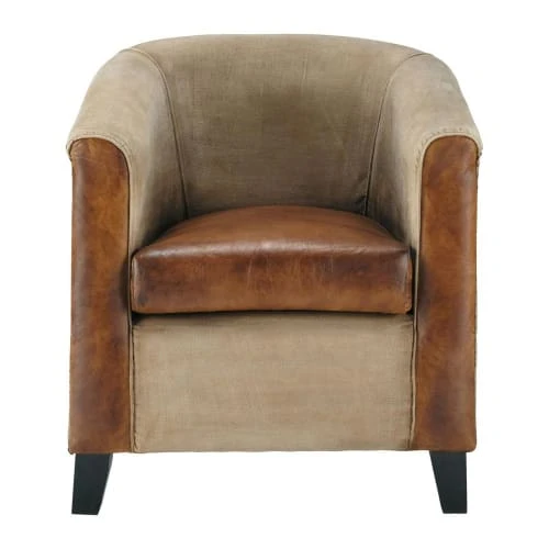 Fauteuil club en coton recyclé et cuir marron Maisons Du Monde Fauteuils Fauteuil Club En Coton Recyclé Et Cuir Marron -Fauteuils Shop fauteuil club en coton recycle et cuir marron 1000 15 7 129895 1
