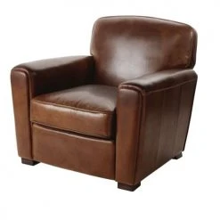 Maisons Du Monde Fauteuils Fauteuil Club En Cuir Marron Effet Vieilli