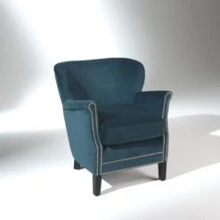 Robin Des Bois Fauteuils Fauteuil Club En Velours Clouté Bleu Paon -Fauteuils Shop fauteuil club en velours cloute bleu paon 2