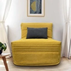 Fauteuils Shop -Fauteuils Shop fauteuil convertible 1 place en tissu jaune moutarde 1