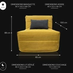 DIVA SALON Fauteuils Fauteuil Convertible 1 Place En Tissu Jaune Moutarde -Fauteuils Shop fauteuil convertible 1 place en tissu jaune moutarde 4