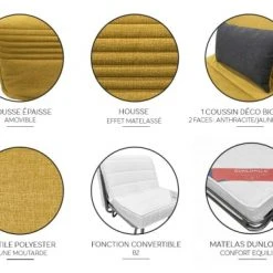 DIVA SALON Fauteuils Fauteuil Convertible 1 Place En Tissu Jaune Moutarde -Fauteuils Shop fauteuil convertible 1 place en tissu jaune moutarde 5