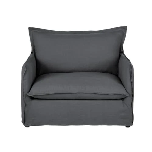 Maisons Du Monde Fauteuils Fauteuil Convertible En Lin Froissé Gris Anthracite -Fauteuils Shop fauteuil convertible en lin froisse gris anthracite 1000 12 24 201088 1