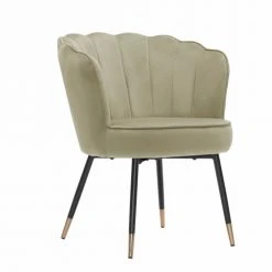 Baita Fauteuils Fauteuil Coquillage En Velours 1 Place Beige Et Doré