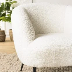 MACABANE Fauteuils Fauteuil Cosy Tissu Bouclette Blanc Pieds Métal Noir -Fauteuils Shop fauteuil cosy tissu bouclette blanc pieds metal noir 2