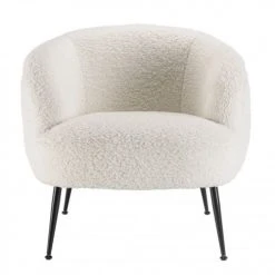 MACABANE Fauteuils Fauteuil Cosy Tissu Bouclette Blanc Pieds Métal Noir -Fauteuils Shop fauteuil cosy tissu bouclette blanc pieds metal noir 3