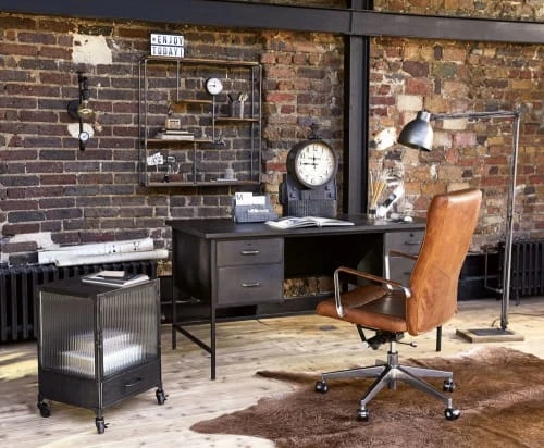 Fauteuil de bureau à roulettes en cuir marron et métal Maisons Du Monde Chaises De Bureau Fauteuil De Bureau à Roulettes En Cuir Marron Et Métal -Fauteuils Shop fauteuil de bureau a roulettes en cuir marron et metal 1000 9 4 155763 8