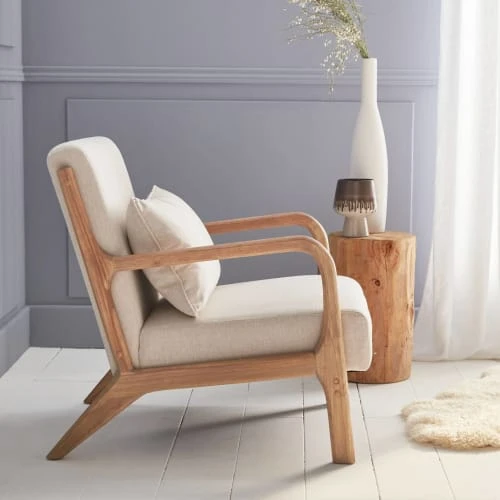 Fauteuil design beige en bois et tissu Alice's Garden Fauteuils Fauteuil Design Beige En Bois Et Tissu -Fauteuils Shop fauteuil design beige en bois et tissu 2