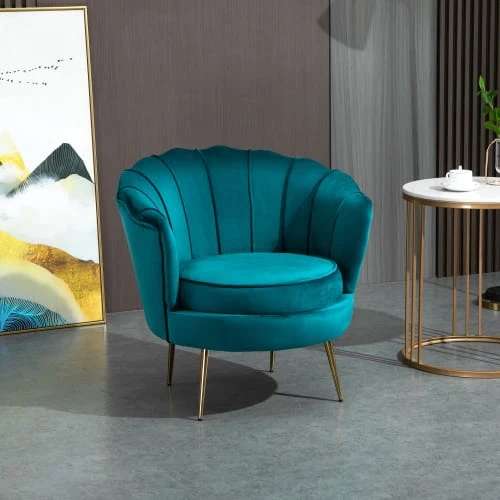 Fauteuil design coquillage pieds dorés effilés velours bleu canard Homcom Fauteuils Fauteuil Design Coquillage Pieds Dorés Effilés Velours Bleu Canard -Fauteuils Shop fauteuil design coquillage pieds dores effiles velours bleu canard 1