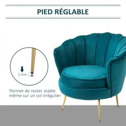Homcom Fauteuils Fauteuil Design Coquillage Pieds Dorés Effilés Velours Bleu Canard 4 Homcom Fauteuils Fauteuil Design Coquillage Pieds Dorés Effilés Velours Bleu Canard -Fauteuils Shop fauteuil design coquillage pieds dores effiles velours bleu canard 4