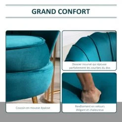 Homcom Fauteuils Fauteuil Design Coquillage Pieds Dorés Effilés Velours Bleu Canard 5 Homcom Fauteuils Fauteuil Design Coquillage Pieds Dorés Effilés Velours Bleu Canard -Fauteuils Shop fauteuil design coquillage pieds dores effiles velours bleu canard 5