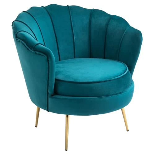 Fauteuil design coquillage pieds dorés effilés velours bleu canard Homcom Fauteuils Fauteuil Design Coquillage Pieds Dorés Effilés Velours Bleu Canard -Fauteuils Shop fauteuil design coquillage pieds dores effiles velours bleu canard