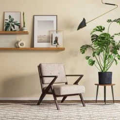 Drawer Fauteuils Fauteuil Design En Tissu Et Bois Foncé Taupe -Fauteuils Shop fauteuil design en tissu et bois fonce taupe 5