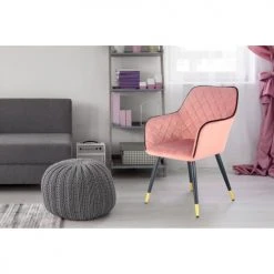ReCollection Fauteuils Fauteuil Design Rembourrée Velours Rose Pieds Noir Et Doré -Fauteuils Shop fauteuil design rembourree velours rose pieds noir et dore 1