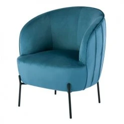 Moloo Fauteuils Fauteuil Design Velours Bleu Canard Pieds Métal Noir