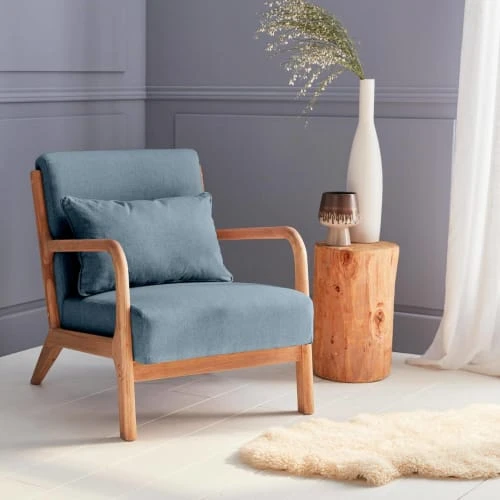 Alice's Garden Fauteuils Fauteuil En Bois Avec Tissu Bleu 65x 80x79cm 2 Alice's Garden Fauteuils Fauteuil En Bois Avec Tissu Bleu 65x 80x79cm – Image 2