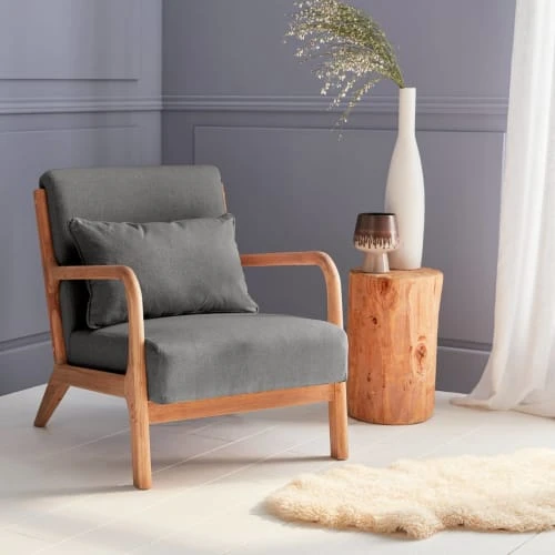 Fauteuil en bois avec tissu gris foncé 65x 80x79cm Alice's Garden Fauteuils Fauteuil En Bois Avec Tissu Gris Foncé 65x 80x79cm -Fauteuils Shop fauteuil en bois avec tissu gris fonce 65x 80x79cm 1