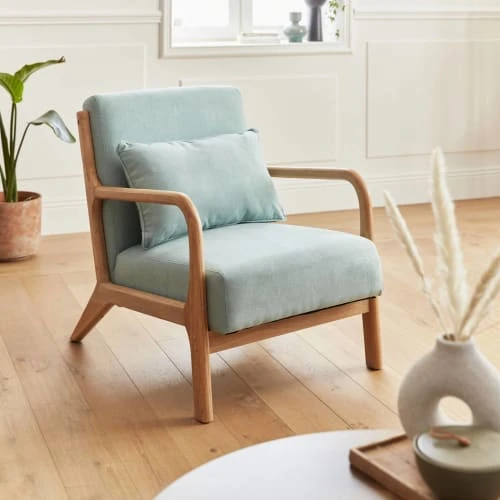 Fauteuil en bois avec tissu vert d'eau 65x 80x79cm Alice's Garden Fauteuils Fauteuil En Bois Avec Tissu Vert D'eau 65x 80x79cm -Fauteuils Shop fauteuil en bois avec tissu vert d eau 65x 80x79cm 1