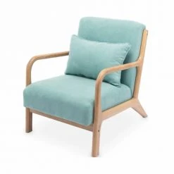 Alice's Garden Fauteuils Fauteuil En Bois Avec Tissu Vert D'eau 65x 80x79cm