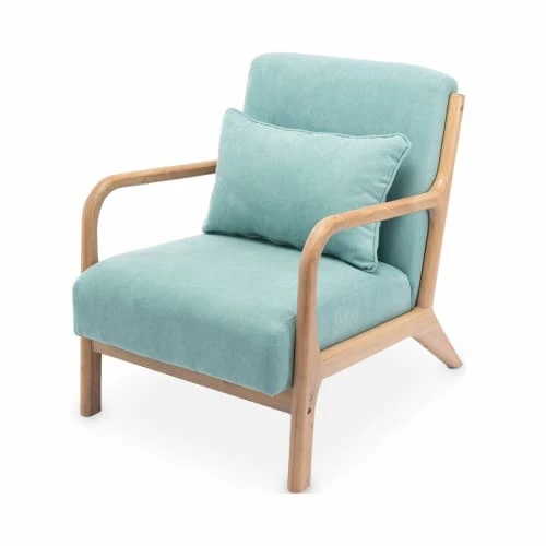 Fauteuil en bois avec tissu vert d'eau 65x 80x79cm Alice's Garden Fauteuils Fauteuil En Bois Avec Tissu Vert D'eau 65x 80x79cm -Fauteuils Shop fauteuil en bois avec tissu vert d eau 65x
