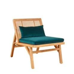 Robin Des Bois Fauteuils Fauteuil En Cannage ChĂȘne Clair Et Velours Bleu Paon