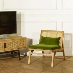 Robin Des Bois Fauteuils Fauteuil En Cannage Chêne Clair Et Velours Vert Vintage -Fauteuils Shop fauteuil en cannage chene clair et velours vert vintage 2